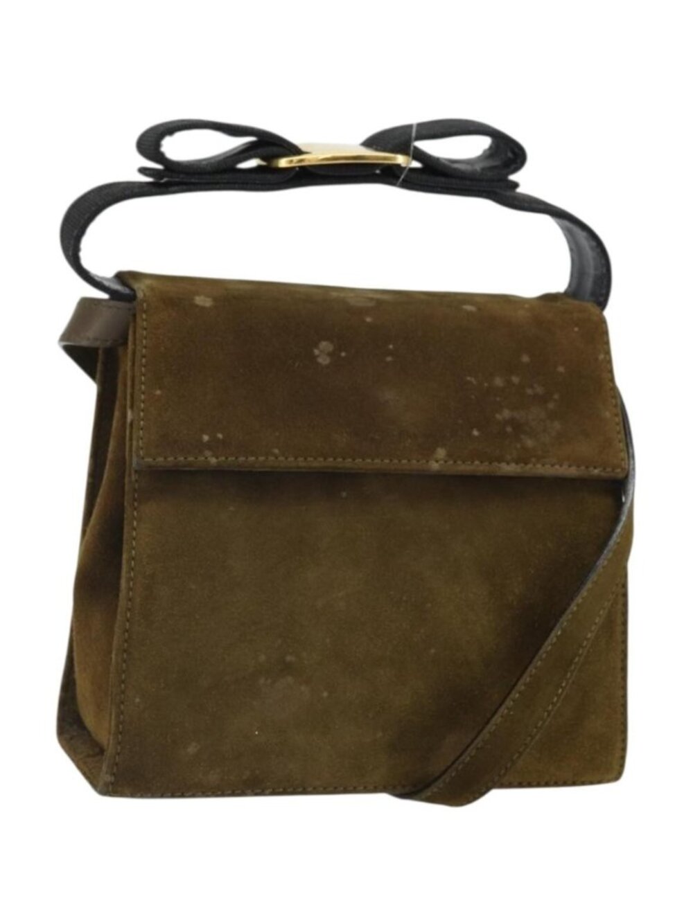Salvatore Ferragamo Vala Shoulder Bag Suede 2way Green Gold